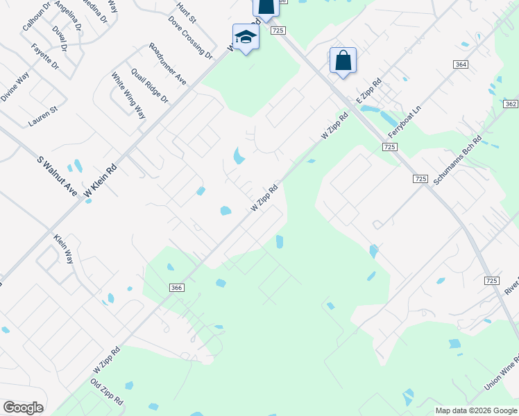 map of restaurants, bars, coffee shops, grocery stores, and more near 358 West Zipp Road in New Braunfels