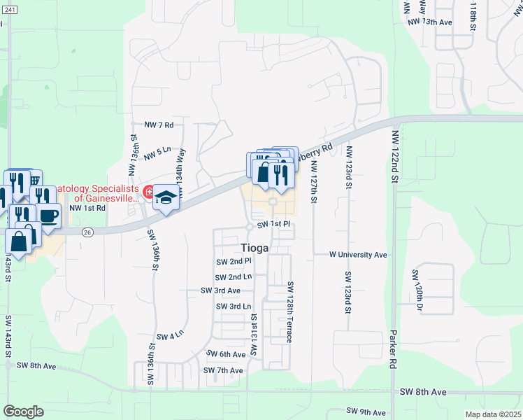 map of restaurants, bars, coffee shops, grocery stores, and more near 13805 Southwest 1 Lane in Newberry