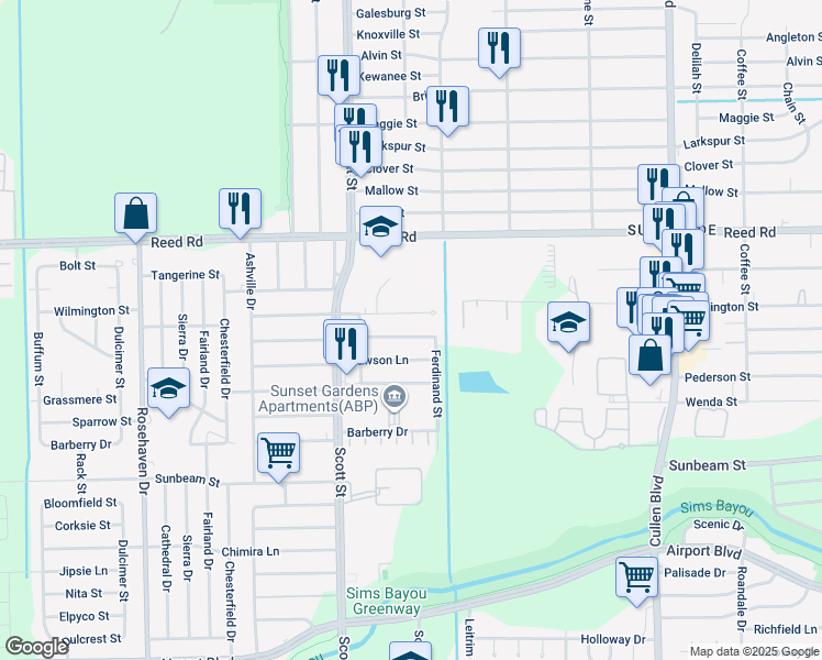 map of restaurants, bars, coffee shops, grocery stores, and more near 4215 Rockingham Street in Houston