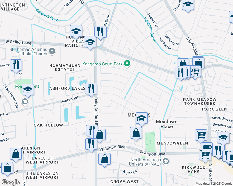 map of restaurants, bars, coffee shops, grocery stores, and more near 12234 Alston Drive in Stafford