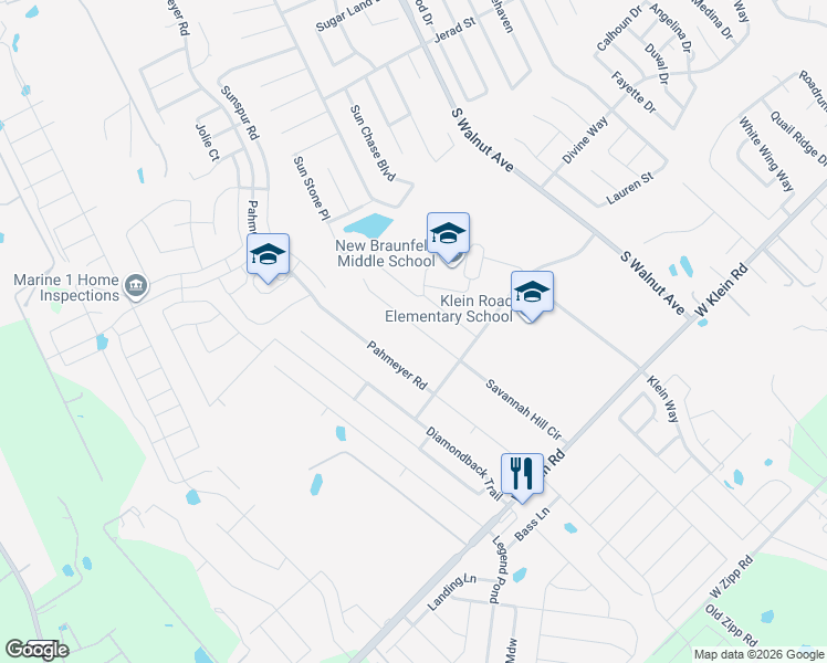 map of restaurants, bars, coffee shops, grocery stores, and more near 2472 Savannah Hill Circle in New Braunfels