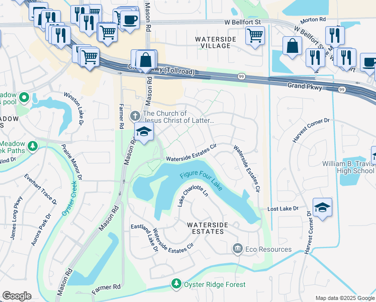 map of restaurants, bars, coffee shops, grocery stores, and more near 4306 Lake Kemp Court in Richmond