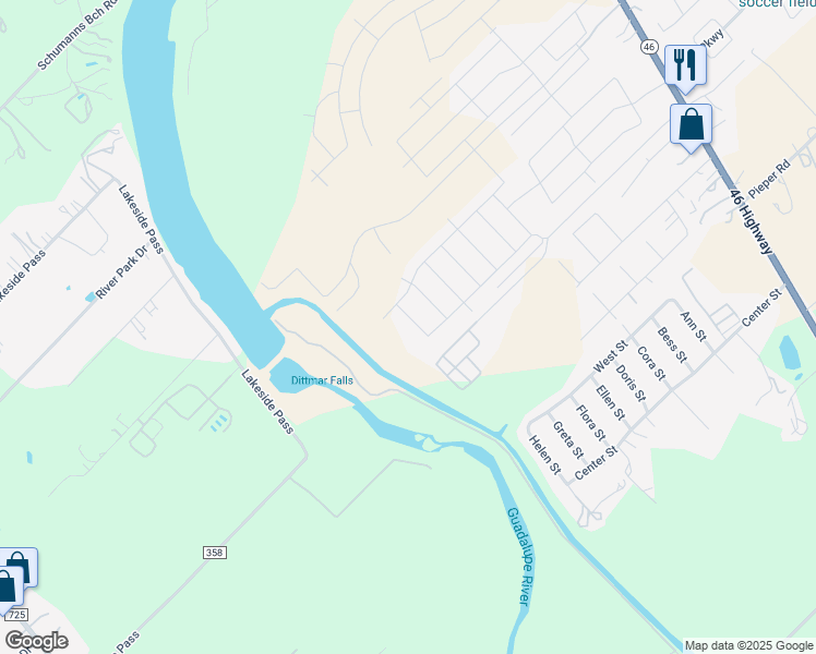 map of restaurants, bars, coffee shops, grocery stores, and more near in Canyon Lake