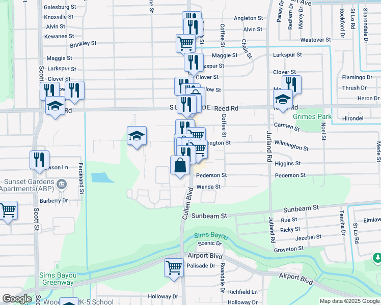 map of restaurants, bars, coffee shops, grocery stores, and more near 9410 Cullen Blvd in Houston
