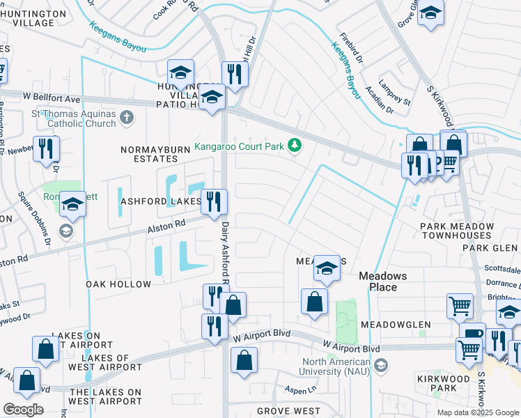 map of restaurants, bars, coffee shops, grocery stores, and more near 12234 Alston Drive in Stafford