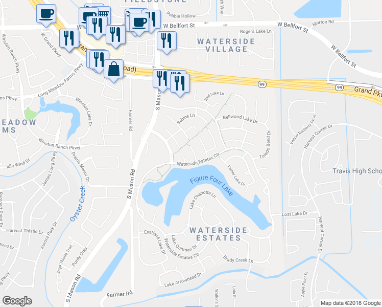 map of restaurants, bars, coffee shops, grocery stores, and more near 4315 Lake Kemp Court in Richmond
