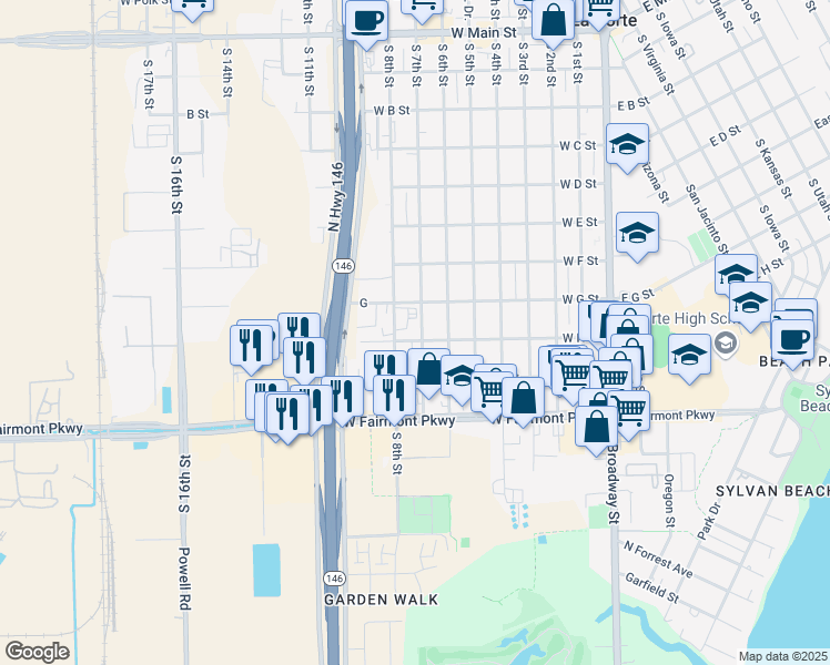 map of restaurants, bars, coffee shops, grocery stores, and more near 830 South 7th Street in La Porte