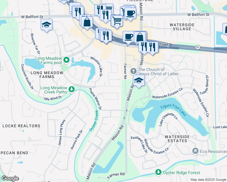 map of restaurants, bars, coffee shops, grocery stores, and more near 20523 Elderwood Terrace Drive in Richmond