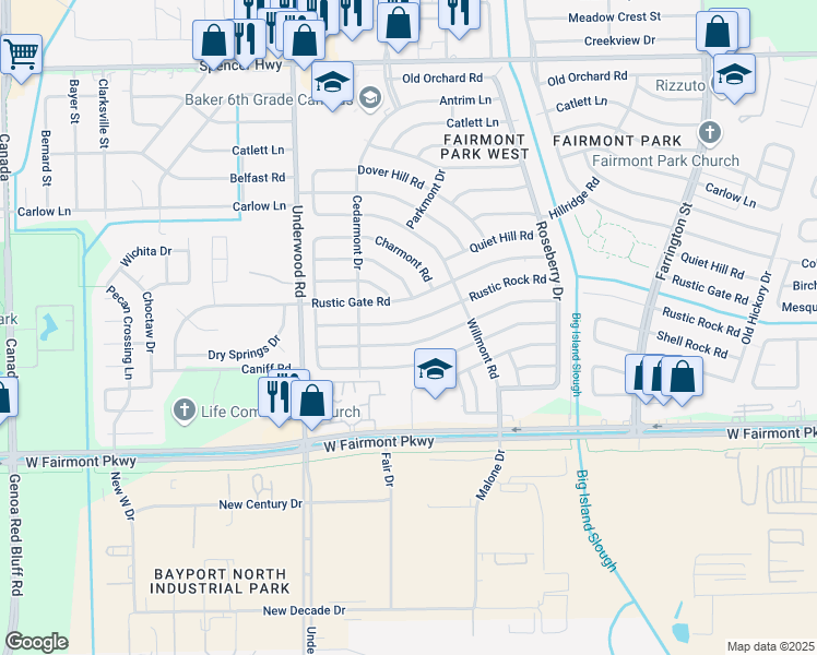 map of restaurants, bars, coffee shops, grocery stores, and more near 9838 Rustic Rock Road in La Porte