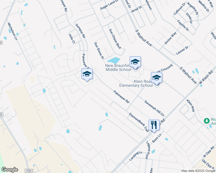 map of restaurants, bars, coffee shops, grocery stores, and more near 2540 Pahmeyer Road in New Braunfels