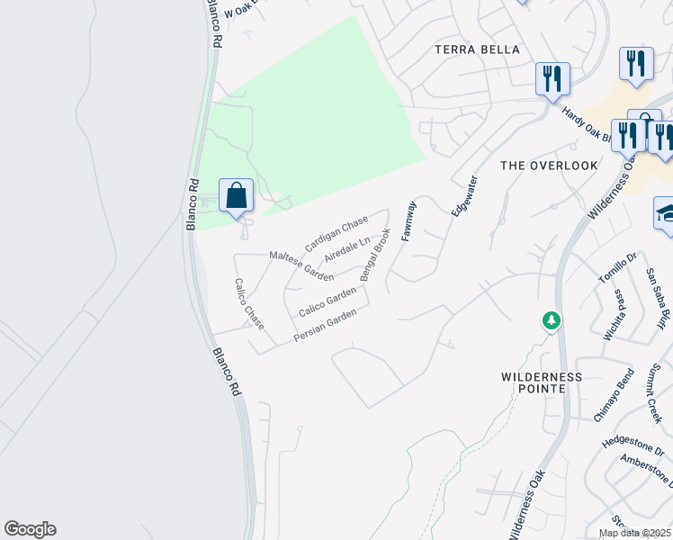 map of restaurants, bars, coffee shops, grocery stores, and more near 835 Maltese Garden in San Antonio