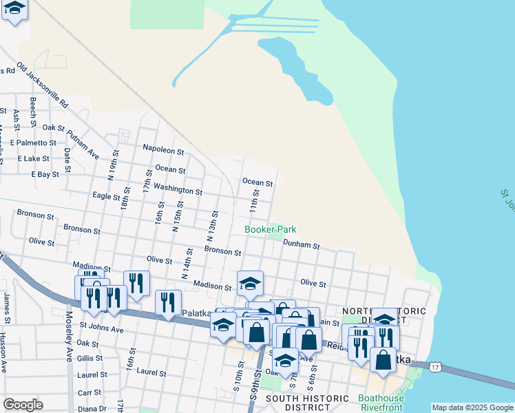 map of restaurants, bars, coffee shops, grocery stores, and more near 812 North 10th Street in Palatka
