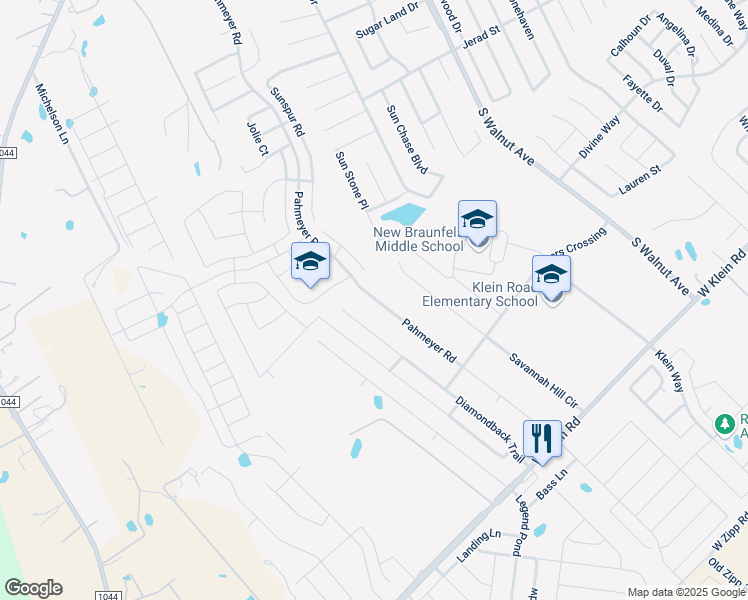 map of restaurants, bars, coffee shops, grocery stores, and more near 2540 Pahmeyer Road in New Braunfels