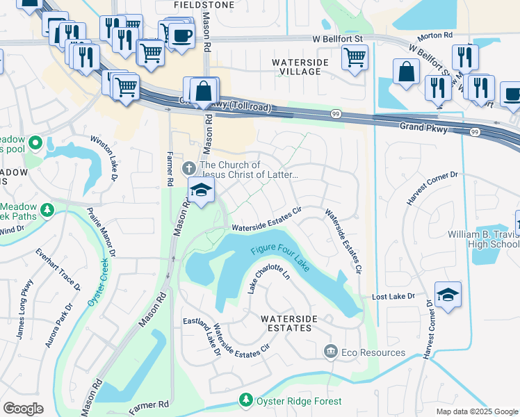 map of restaurants, bars, coffee shops, grocery stores, and more near 4306 Lake Kemp Court in Richmond