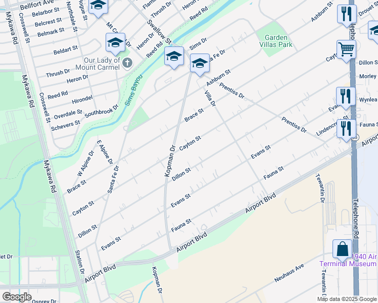 map of restaurants, bars, coffee shops, grocery stores, and more near 7057 Dillon Street in Houston