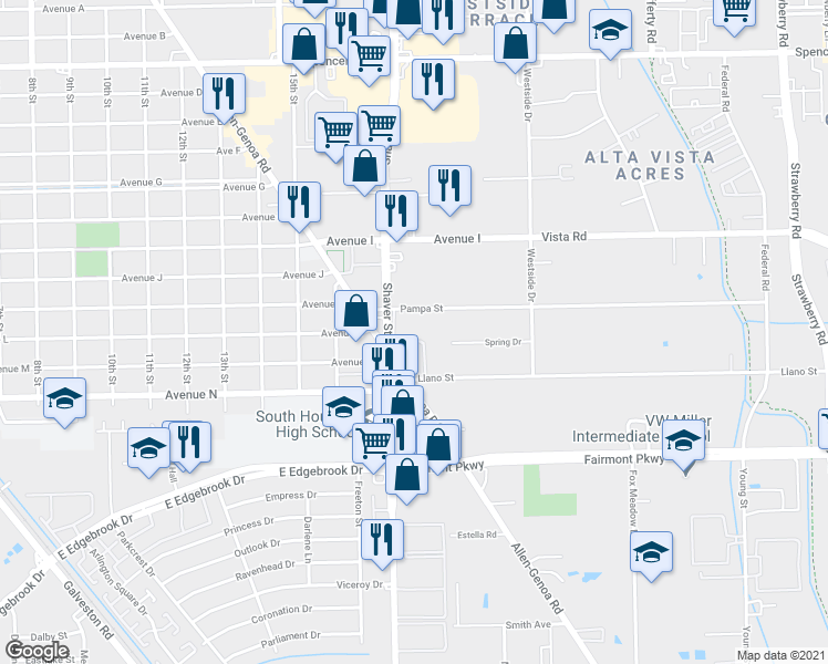 map of restaurants, bars, coffee shops, grocery stores, and more near 406 Spring Drive in Pasadena