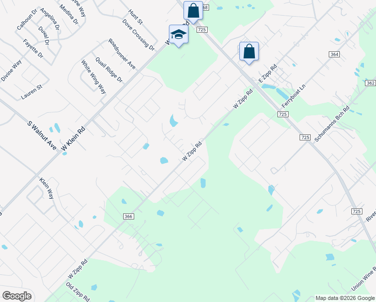 map of restaurants, bars, coffee shops, grocery stores, and more near 358 West Zipp Road in New Braunfels