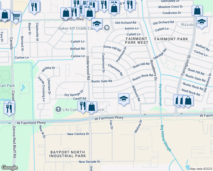 map of restaurants, bars, coffee shops, grocery stores, and more near 9815 Shell Rock Road in La Porte