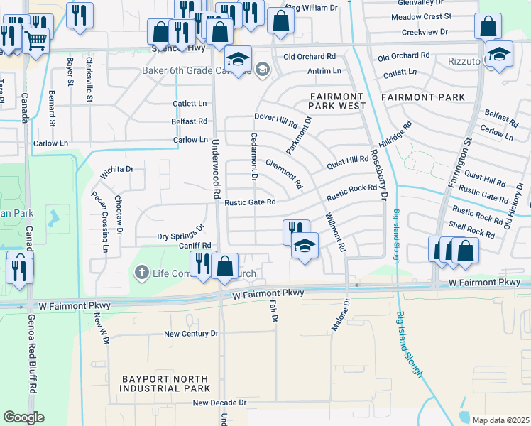 map of restaurants, bars, coffee shops, grocery stores, and more near 9815 Shell Rock Road in La Porte