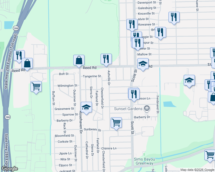 map of restaurants, bars, coffee shops, grocery stores, and more near 3509 Rockingham Street in Houston