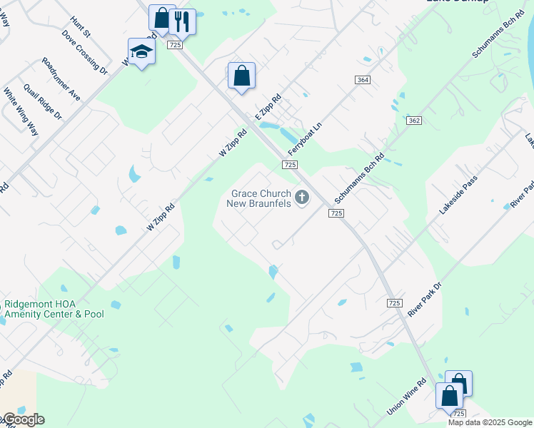 map of restaurants, bars, coffee shops, grocery stores, and more near 131 Laurel Grace Lane in New Braunfels