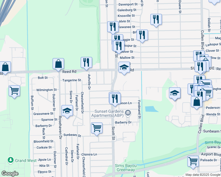 map of restaurants, bars, coffee shops, grocery stores, and more near 9234 Culver Street in Houston