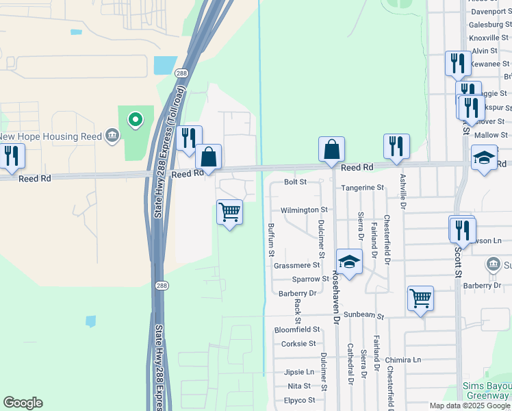 map of restaurants, bars, coffee shops, grocery stores, and more near 2929 Tangerine Street in Houston