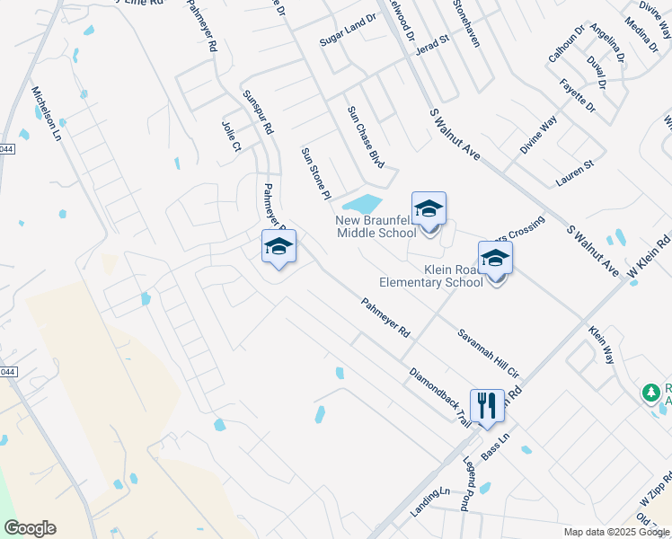 map of restaurants, bars, coffee shops, grocery stores, and more near 2057 Carter Lane in New Braunfels