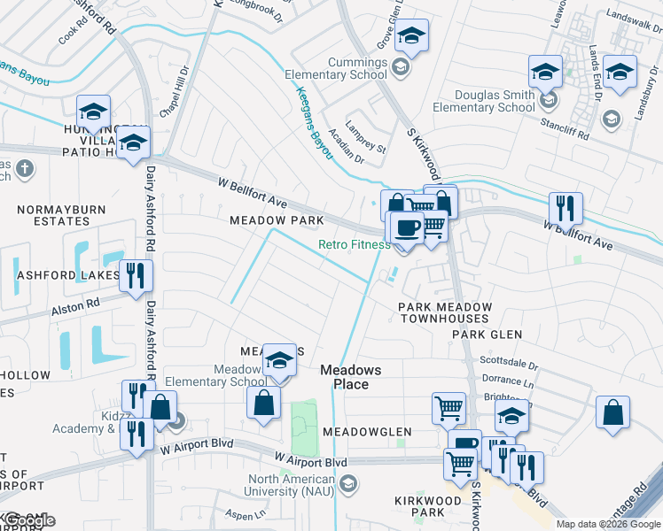 map of restaurants, bars, coffee shops, grocery stores, and more near 11727 Pender Lane in Stafford