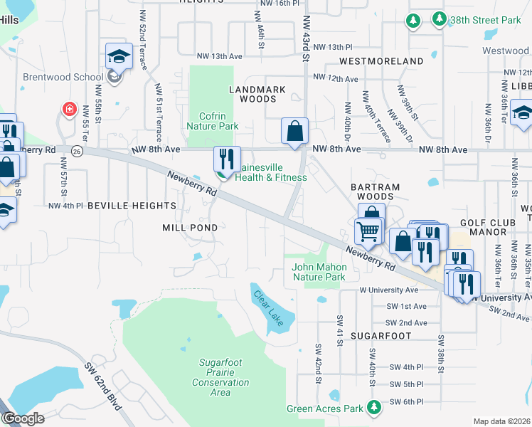 map of restaurants, bars, coffee shops, grocery stores, and more near 4500 Florida 26 in Gainesville