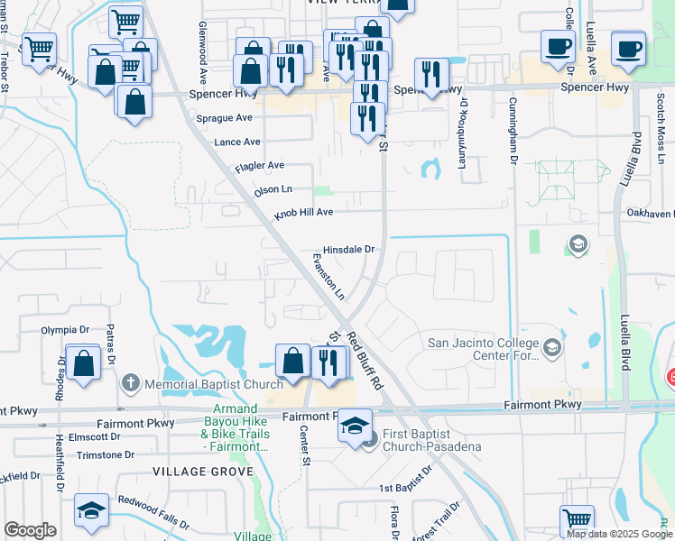 map of restaurants, bars, coffee shops, grocery stores, and more near 6939 Line Drive in Pasadena