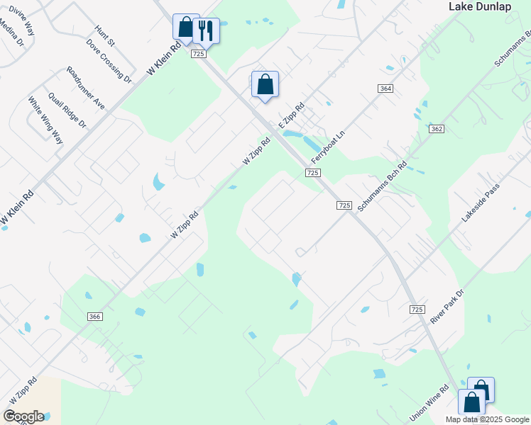 map of restaurants, bars, coffee shops, grocery stores, and more near 157 Buttercup Bend in New Braunfels