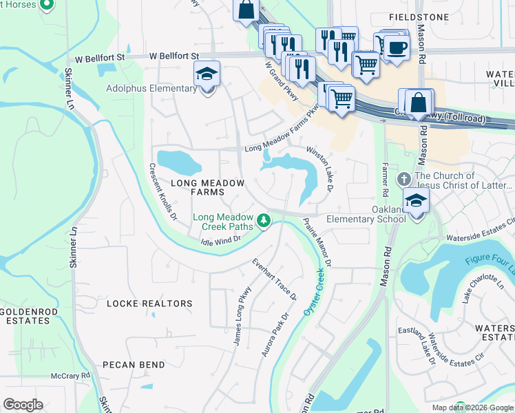 map of restaurants, bars, coffee shops, grocery stores, and more near 21103 Falcon Creek Court in Richmond