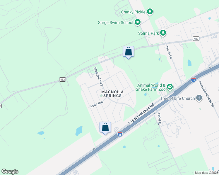 map of restaurants, bars, coffee shops, grocery stores, and more near 354 Maple Way in New Braunfels