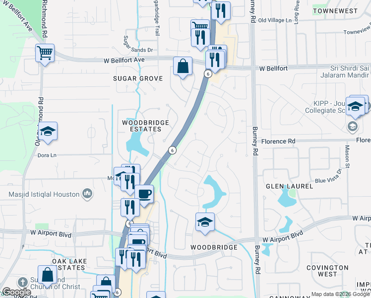 map of restaurants, bars, coffee shops, grocery stores, and more near 14946 Cabin Run Ln in Sugar Land