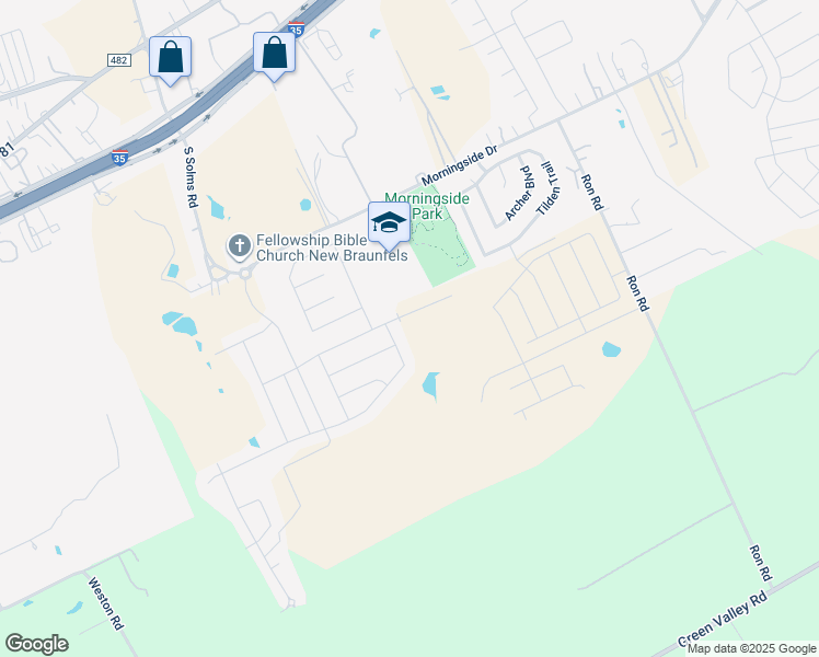 map of restaurants, bars, coffee shops, grocery stores, and more near 717 Cherokee Boulevard in New Braunfels