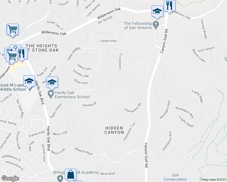 map of restaurants, bars, coffee shops, grocery stores, and more near 78 Champion Cliff in San Antonio