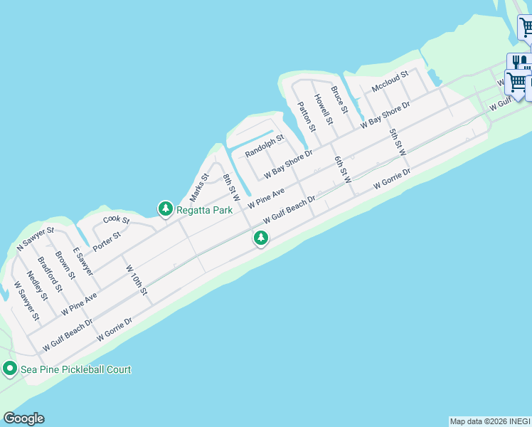 map of restaurants, bars, coffee shops, grocery stores, and more near 757 Gulf Beach Drive West in Eastpoint