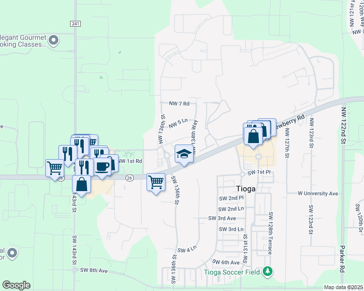 map of restaurants, bars, coffee shops, grocery stores, and more near 13514 Northwest 1st Lane in Newberry