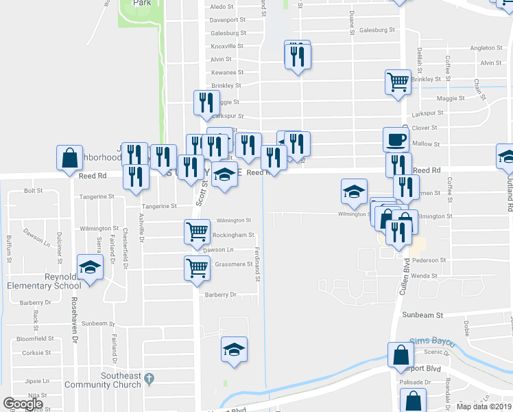 map of restaurants, bars, coffee shops, grocery stores, and more near 4000 Wilmington Street in Houston