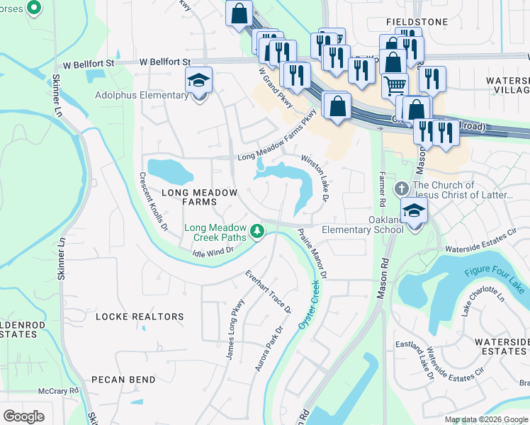 map of restaurants, bars, coffee shops, grocery stores, and more near 21103 Falcon Creek Court in Richmond