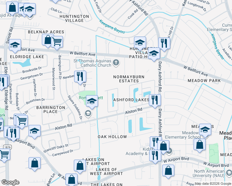map of restaurants, bars, coffee shops, grocery stores, and more near 11218 Siamese Lane in Sugar Land