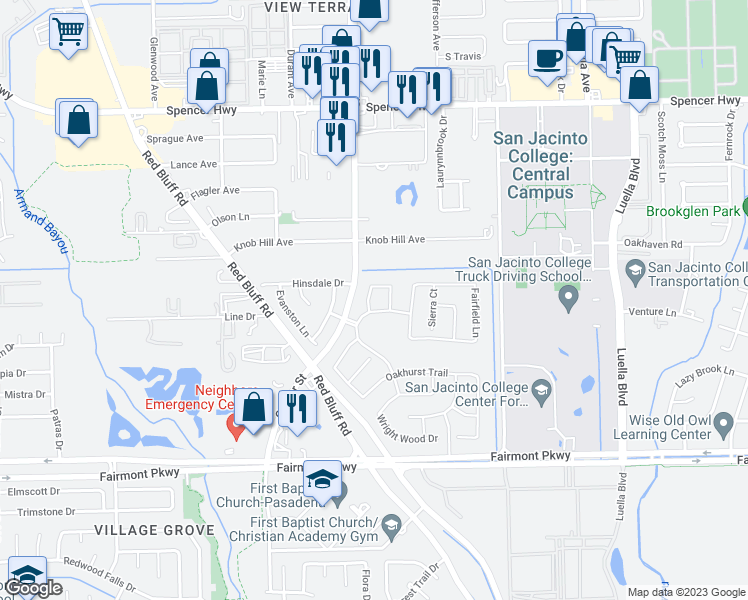 map of restaurants, bars, coffee shops, grocery stores, and more near 5519 Elden Trail in Pasadena