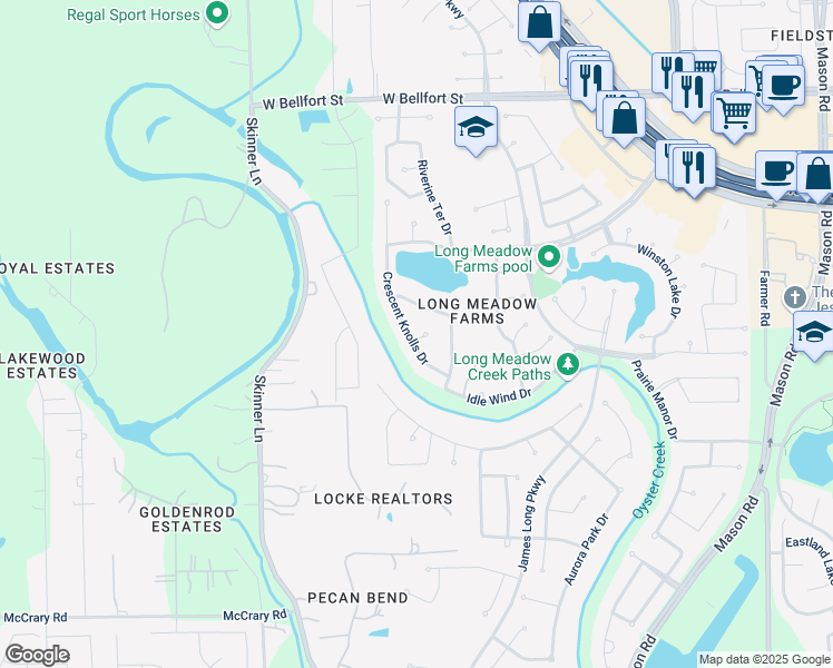 map of restaurants, bars, coffee shops, grocery stores, and more near 8307 Crescent Knolls Drive in Richmond