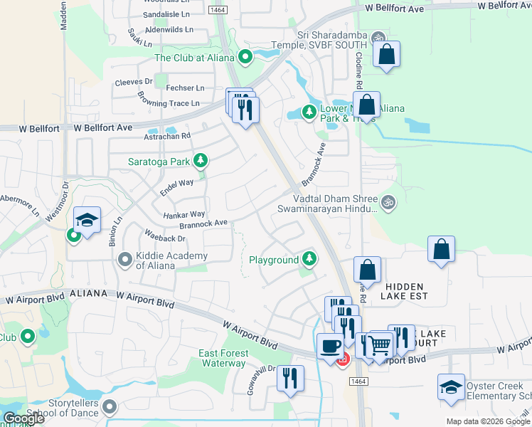 map of restaurants, bars, coffee shops, grocery stores, and more near 17042 Hinkley Glen Court in Richmond