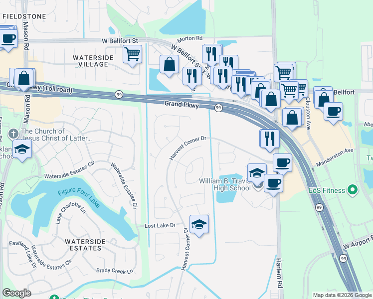 map of restaurants, bars, coffee shops, grocery stores, and more near 942 Smokethorn Trail in Richmond