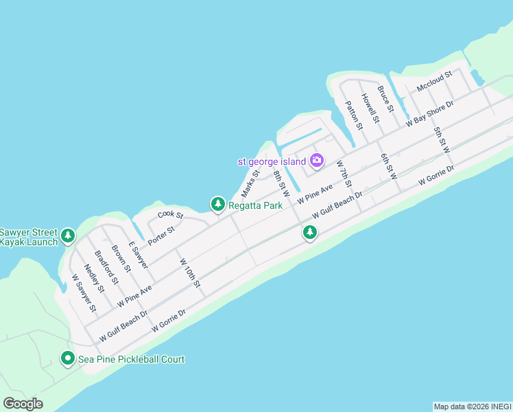 map of restaurants, bars, coffee shops, grocery stores, and more near 832 West Bayshore Drive in Saint George Island
