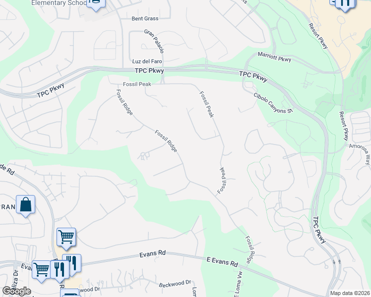 map of restaurants, bars, coffee shops, grocery stores, and more near 22718 Fossil Ridge in San Antonio