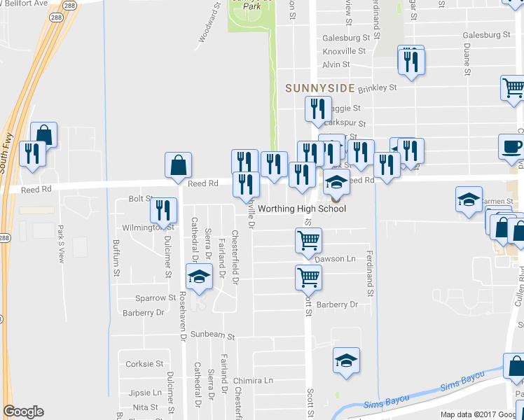 map of restaurants, bars, coffee shops, grocery stores, and more near 3511 Tangerine Street in Houston