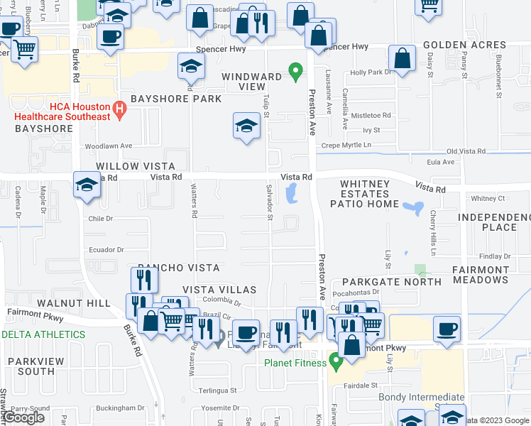 map of restaurants, bars, coffee shops, grocery stores, and more near 4415 Montevideo Circle in Pasadena